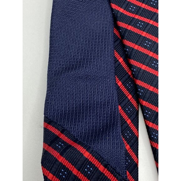 Tommy Hilfiger Navy & Red Striped Silk Tie With Subtle Dot Pattern Mens Classic - Picture 3 of 6